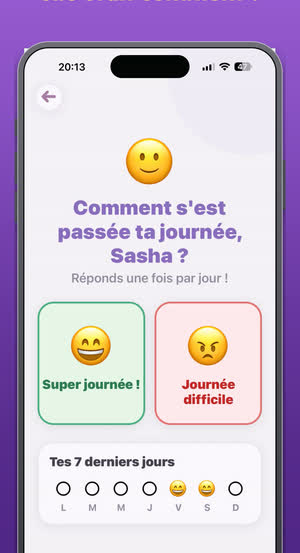 L'écran où l'enfant indique comment s'est passée sa journée